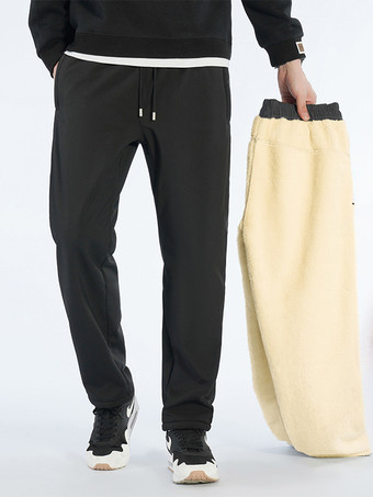 ブラック 厚手のラムベルベットメンズコットンパンツ 大きいサイズパンツ ゆったり 防水 防風 スウェットパンツ