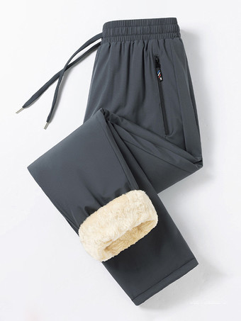 グレイ厚手のラムベルベットメンズコットンパンツ 大きいサイズパンツ ゆったり 防水 防風 スウェットパンツ