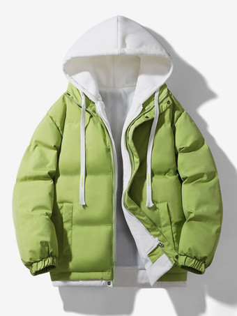 グリーン メンズ ゆったり コットンジャケット カップル 無地 フード付き 厚手 コットンジャケット コットンコート