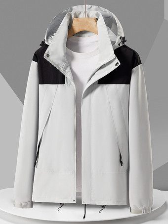 ライトグレー メンズジャケット フード付き カラーブロック ウィンドブレーカー