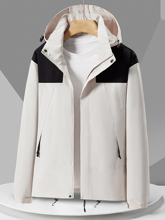アイボリー メンズジャケット フード付き カラーブロック ウィンドブレーカー