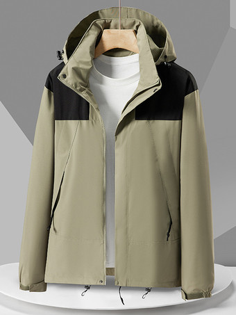 グリーン メンズジャケット フード付き カラーブロック ウィンドブレーカー