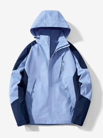 ライトスカイブルーメンズジャケット アウトドア 防風 ワークウェアジャケット トレンディ 大きいサイズ カラーブロックコート