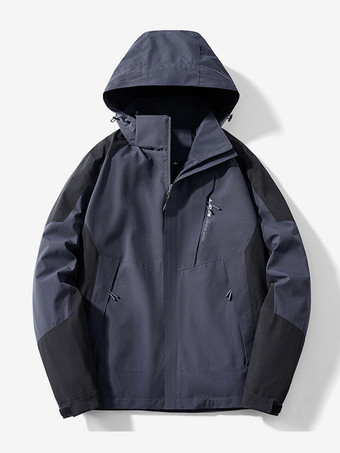 ダークグレー メンズジャケット アウトドア 防風 ワークウェアジャケット トレンディ 大きいサイズ カラーブロックコート