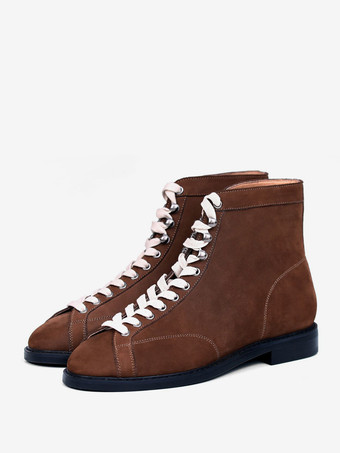 メンズ ワーク マーティンブーツ 牛革 クラシック ディープブラウン レースアップ ショート アンクルブーツ