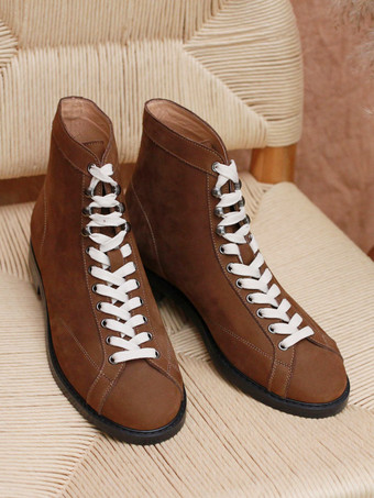 メンズ ワーク マーティンブーツ 牛革 クラシック ディープブラウン レースアップ ショート アンクルブーツ