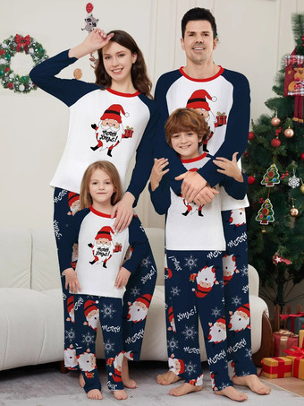 ダークネイビー家族で揃うクリスマスパジャマ 子供用 赤ちゃん用 ポリエステル クリスマス柄 パンツ トップ