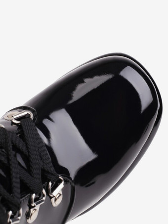 レディース レッド ラウンドトゥ ブーティ チャンキーヒール アンクルブーツ