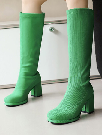 verde Botas hasta la rodilla de poliéster para mujer botas hasta la rodilla tacón grueso