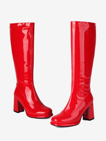 PUレザー ブラック ラウンドトゥ チャンキーヒール ミッドカーフブーツ レディース ブーツ