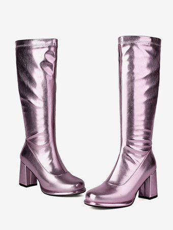 PUレザー ブラック ラウンドトゥ チャンキーヒール ミッドカーフブーツ レディース ブーツ