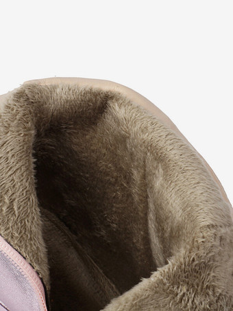 レディース ピンク バックル ブーティ ラウンドトゥ チャンキーヒール アンクルブーツ