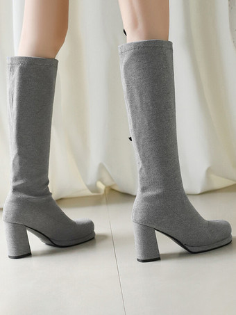 Botas hasta la rodilla de poliéster para mujer botas hasta la rodilla tacón grueso