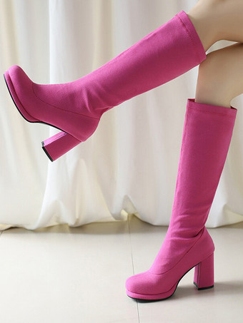 Botas hasta la rodilla de poliéster para mujer botas hasta la rodilla tacón grueso