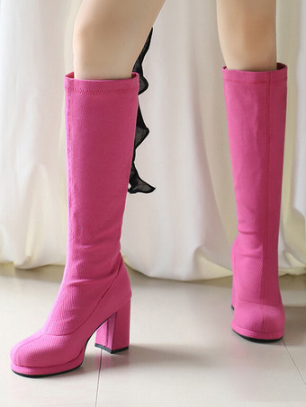 Botas hasta la rodilla de poliéster para mujer botas hasta la rodilla tacón grueso