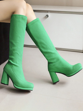 Botas hasta la rodilla de poliéster para mujer botas hasta la rodilla tacón grueso