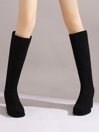 Botas hasta la rodilla de poliéster para mujer botas hasta la rodilla tacón grueso
