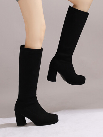 Botas hasta la rodilla de poliéster para mujer botas hasta la rodilla tacón grueso
