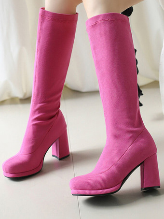 Rojo oradoBotas hasta la rodilla de poliéster para mujer botas hasta la rodilla tacón grueso