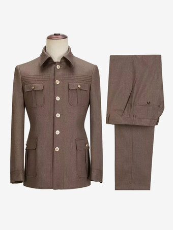 ブラウン プラスサイズのビジネススーツ、新郎と新郎の付添人、ウェディングバンケットドレススーツ