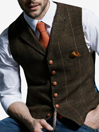 ブラウン メンズスーツベスト メンズカジュアルベスト 新郎と新郎の付添人用スリムベスト
