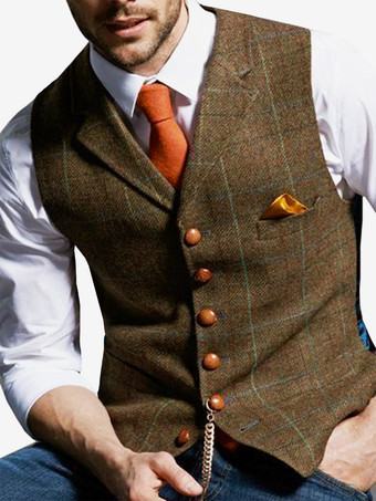 ライトブラウンメンズスーツベスト メンズカジュアルベスト 新郎と新郎の付添人用スリムベスト