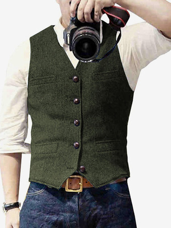 ハンターグリーン メンズベスト ヘリンボーン柄 ウェディングドレスベスト 英国スタイルベスト