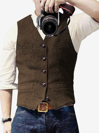 ブラウン メンズベスト ヘリンボーン柄 ウェディングドレスベスト 英国スタイルベスト