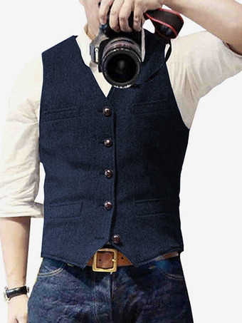 ダークネイビーメンズベスト ヘリンボーン柄 ウェディングドレスベスト 英国スタイルベスト