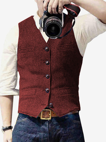 ワインレッド メンズベスト ヘリンボーン柄 ウェディングドレスベスト 英国スタイルベスト