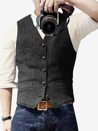 ブラック メンズベスト ヘリンボーン柄 ウェディングドレスベスト 英国スタイルベスト