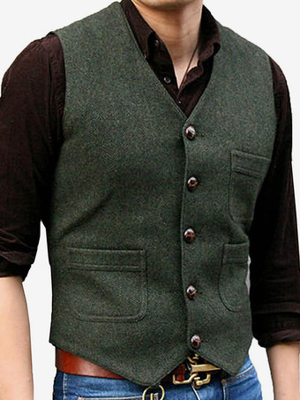 ハンターグリーン メンズベスト Vネック ウェディングドレスベスト メンズスーツベスト
