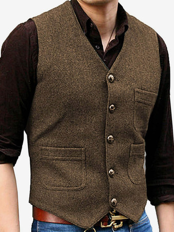 ブラウン メンズベスト Vネック ウェディングドレスベスト メンズスーツベスト