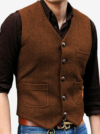 オレンジ メンズベスト Vネック ウェディングドレスベスト メンズスーツベスト