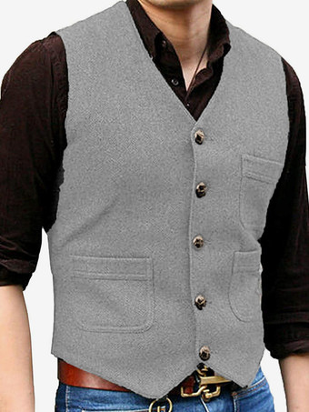 ライトグレー メンズベスト Vネック ウェディングドレスベスト メンズスーツベスト