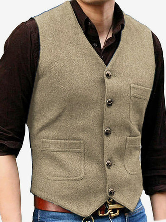 ライトブラウンメンズベスト Vネック ウェディングドレスベスト メンズスーツベスト