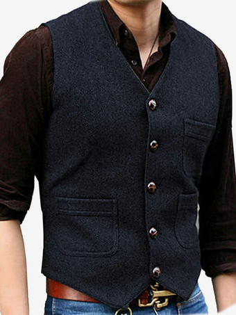 ダークネイビーメンズベスト Vネック ウェディングドレスベスト メンズスーツベスト