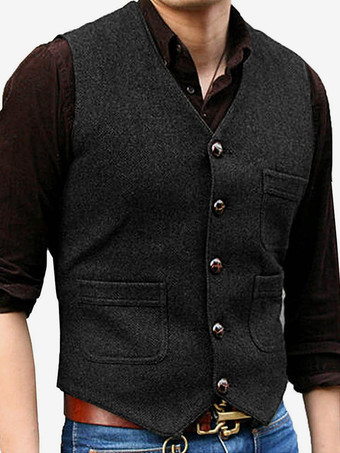 ブラック メンズベスト Vネック ウェディングドレスベスト メンズスーツベスト