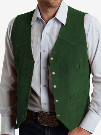 ハンターグリーン メンズスーツベスト メタルバックル スエードベスト ビジネス スリムフィットベスト