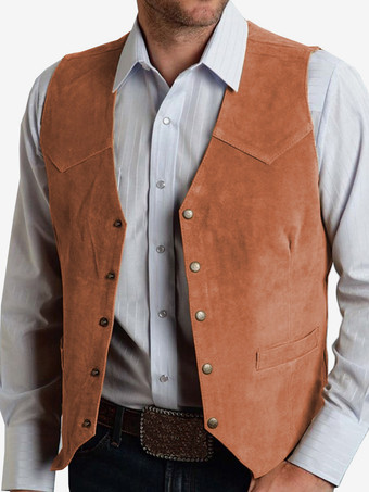 オレンジ メンズスーツベスト メタルバックル スエードベスト ビジネス スリムフィットベスト