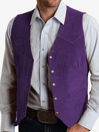 パープル メンズスーツベスト メタルバックル スエードベスト ビジネス スリムフィットベスト