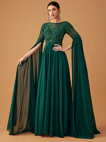 Robe de soirée robe de bal col bijou mousseline longueur au sol perles robes de concours social