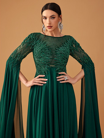 Robe de soirée robe de bal col bijou mousseline longueur au sol perles robes de concours social