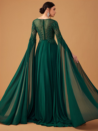 Robe de soirée robe de bal col bijou mousseline longueur au sol perles robes de concours social