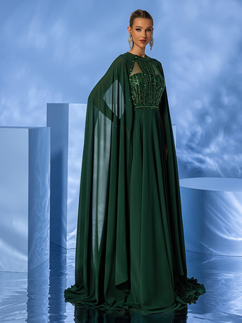 イブニングドレス ボールガウン ジュエルネック トレーン付き ノースリーブ ジッパー ビーズ シフォン フォーマル パーティードレス