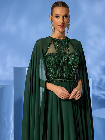 イブニングドレス ボールガウン ジュエルネック トレーン付き ノースリーブ ジッパー ビーズ シフォン フォーマル パーティードレス