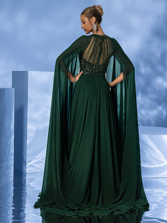 イブニングドレス ボールガウン ジュエルネック トレーン付き ノースリーブ ジッパー ビーズ シフォン フォーマル パーティードレス