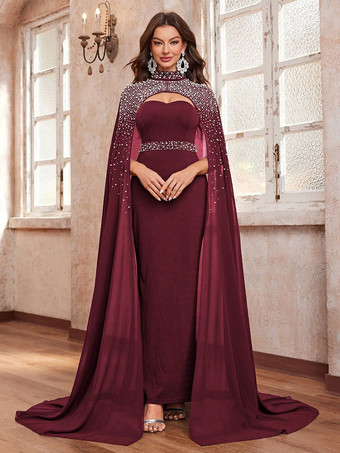 Ember RougeRobe de soirée en mousseline de soie longueur cheville robe de bal décolleté conçu perles robes de fête sociales