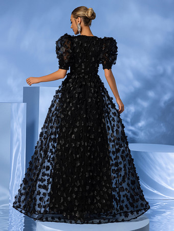 イブニングドレス ボールガウン Vネック オーガンザ フロアレングス アップリケ 社交パーティードレス