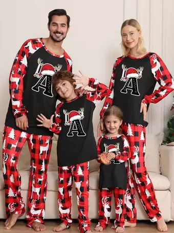 Pyjama Familial Noël - Ensemble Assorti Parents Et Enfants En Coton, Manches Longues, Pour Fêtes